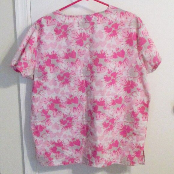 Pink Heart Pattern Womens Scrub Top Large Work& Wear Valentine - Picture 2 of 6
